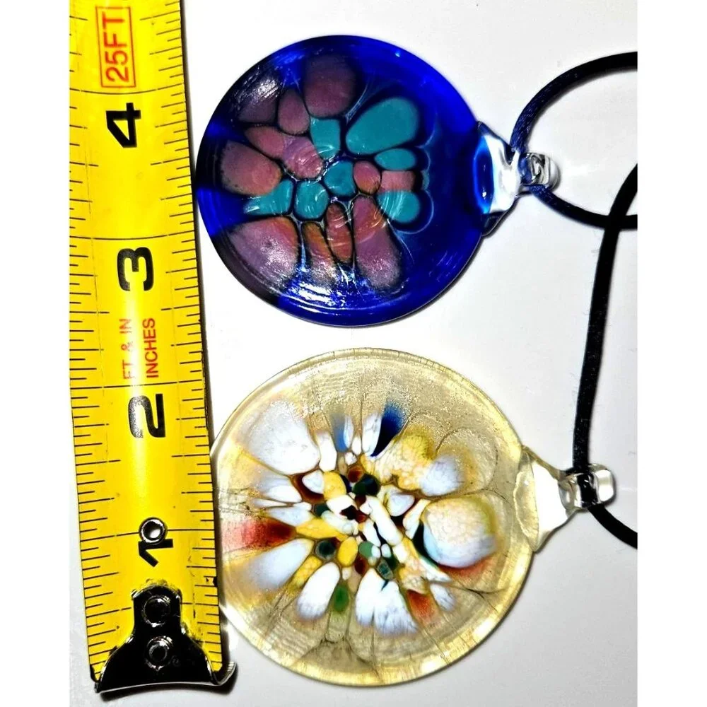 Handcrafted Glass Pendant Necklace Set With Colorful Abstract Designs‎